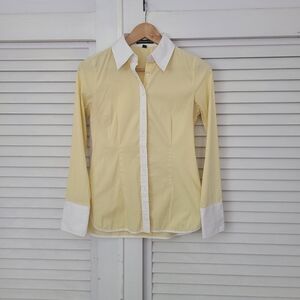 Express Yellow Button-Down Shirt with White Collar & Cuffs